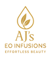 AJ's EO Infusions gold logo with tagline Effortless Beauty for luxury essential oil self-care