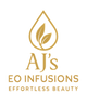 AJ's EO Infusions gold logo with tagline Effortless Beauty for luxury essential oil self-care